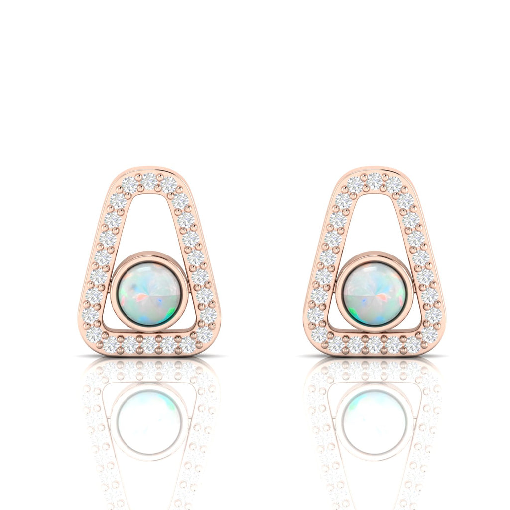 Rose Gold Plated Round Opal Studs Triangular Earrings