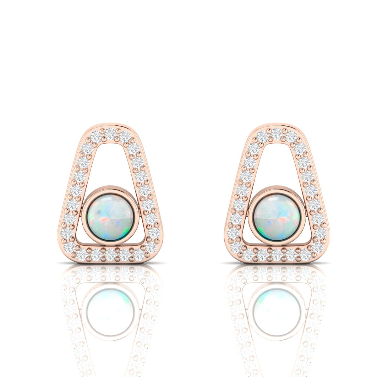 Rose Gold Plated Round Opal Studs Triangular Earrings