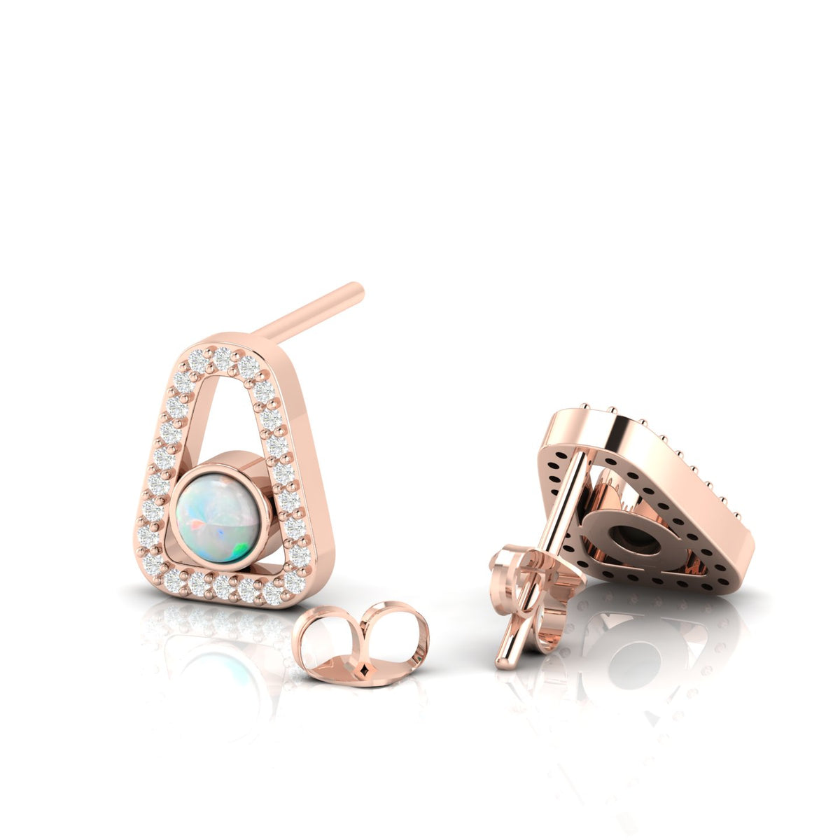 Rose Gold Plated Round Opal Studs Triangular Earrings