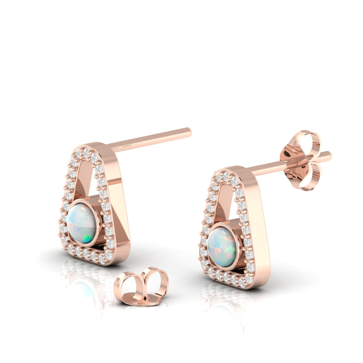 Rose Gold Plated Round Opal Studs Triangular Earrings
