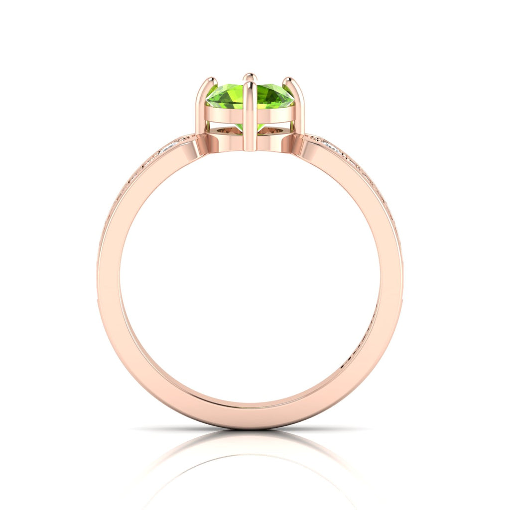 Round-Cut Peridot And Diamond Rose Gold Plated Solitaire Ring