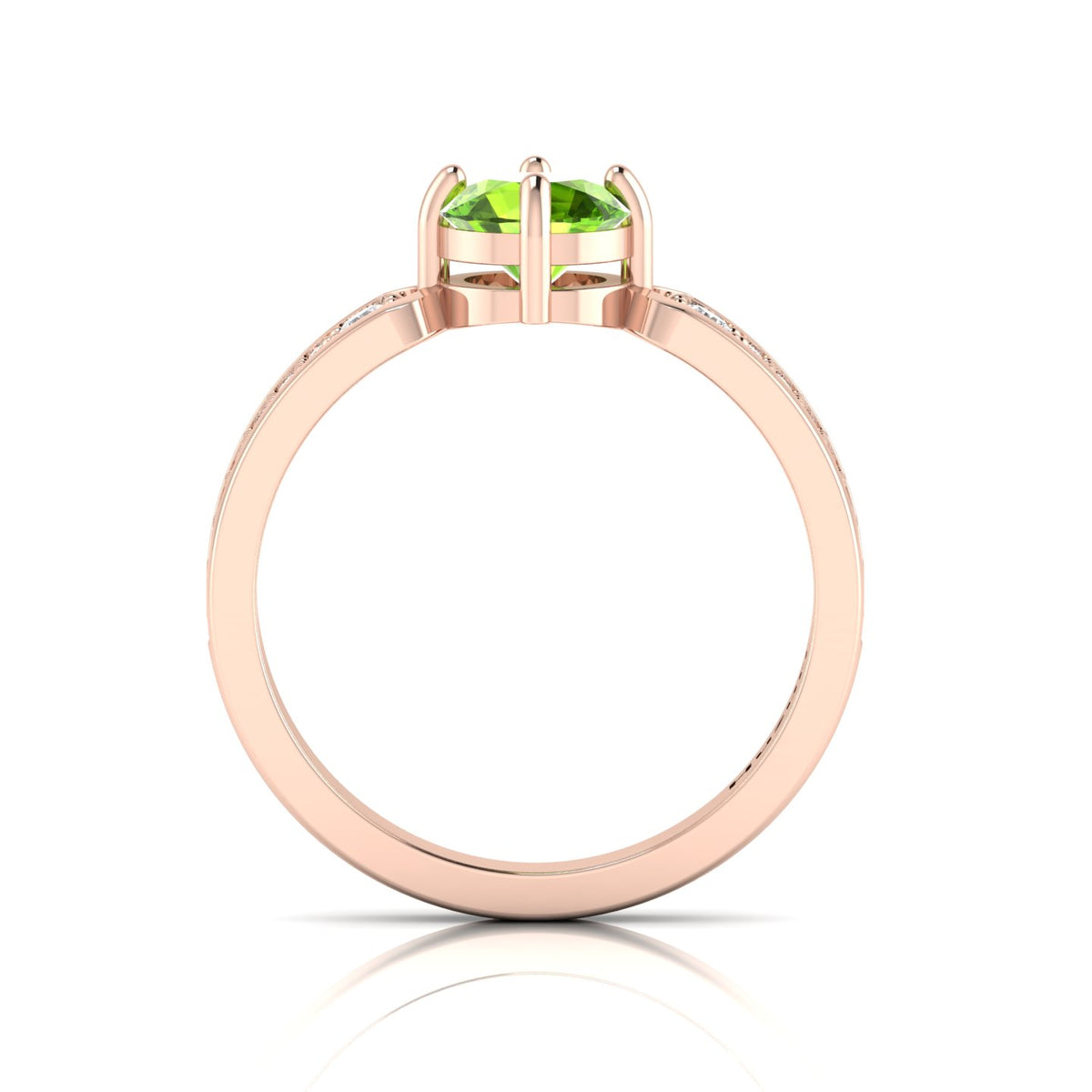 Round-Cut Peridot And Diamond Rose Gold Plated Solitaire Ring