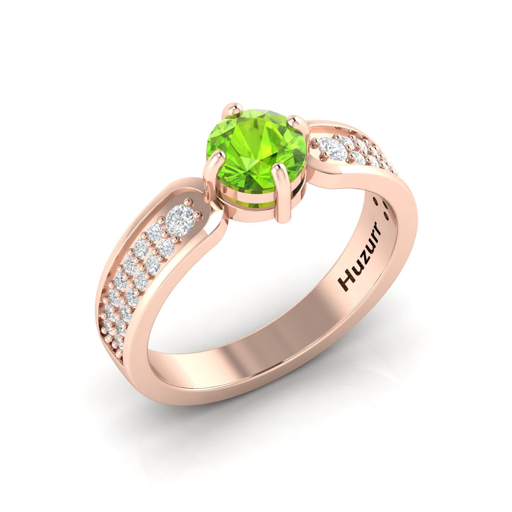 Round-Cut Peridot And Diamond Rose Gold Plated Solitaire Ring