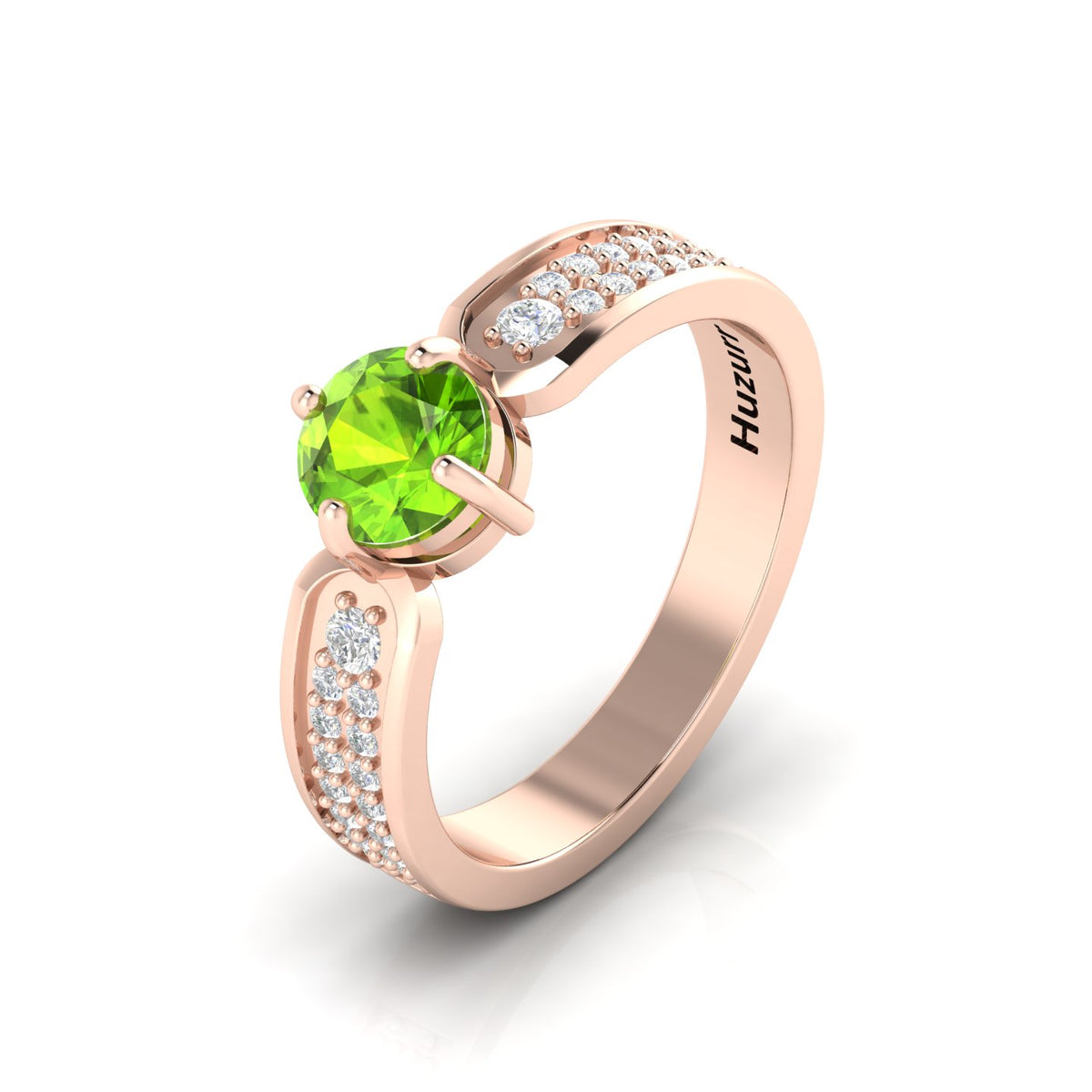 Round-Cut Peridot And Diamond Rose Gold Plated Solitaire Ring