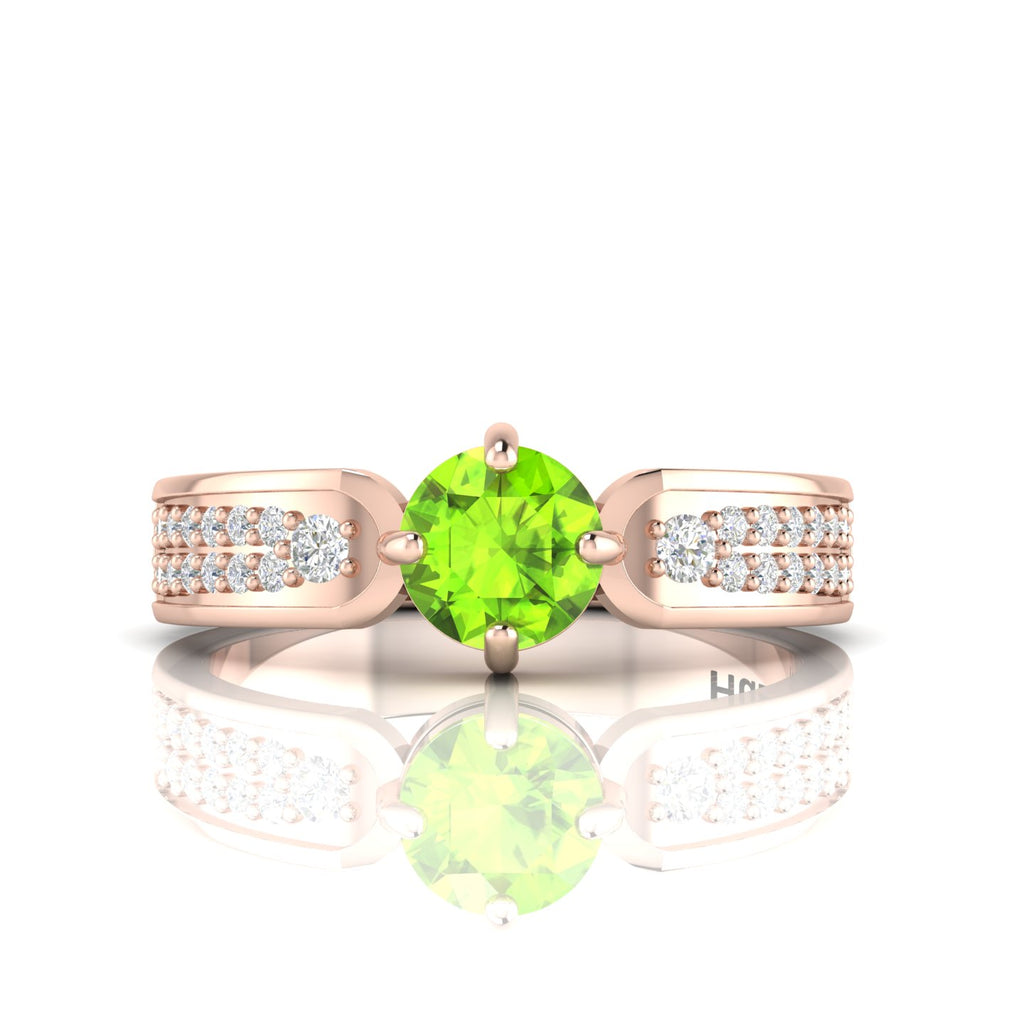 Round-Cut Peridot And Diamond Rose Gold Plated Solitaire Ring