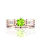 Round-Cut Peridot And Diamond Rose Gold Plated Solitaire Ring