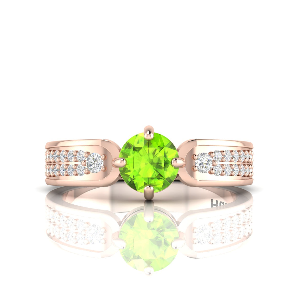 Round-Cut Peridot And Diamond Rose Gold Plated Solitaire Ring