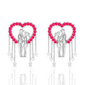 Sterling Silver Couple Heart Ruby Hanging Earrings