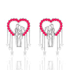 Sterling Silver Couple Heart Ruby Hanging Earrings