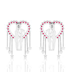 Sterling Silver Couple Heart Ruby Hanging Earrings