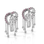 Sterling Silver Couple Heart Ruby Hanging Earrings
