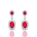 Sterling Silver Ruby Dangle Earrings with Diamond Halo