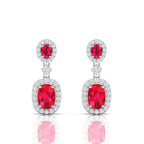 Sterling Silver Ruby Dangle Earrings with Diamond Halo