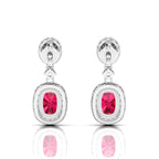 Sterling Silver Ruby Dangle Earrings with Diamond Halo