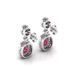 Sterling Silver Ruby Dangle Earrings with Diamond Halo