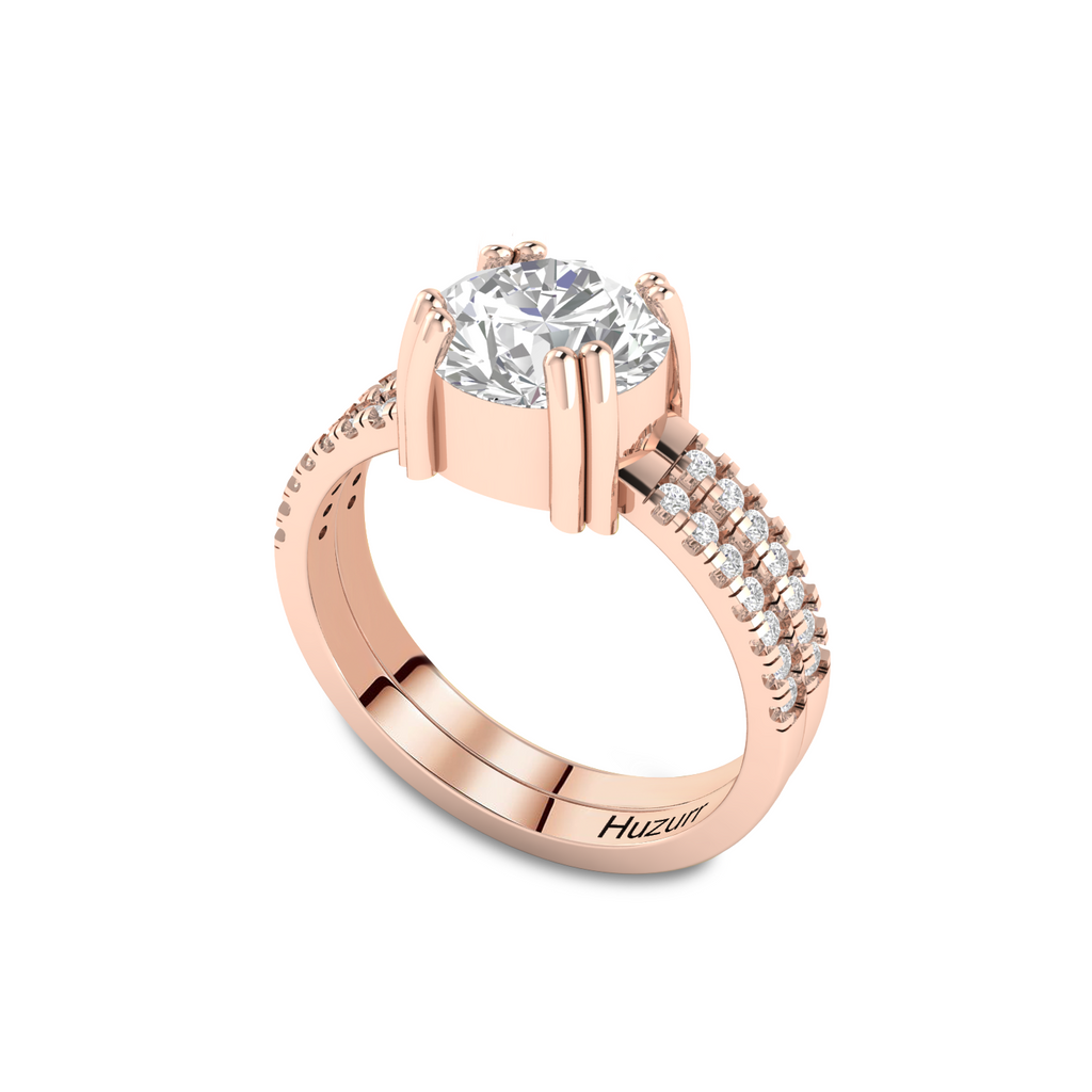 Double Band Round Diamond Rose Gold Plated Ring