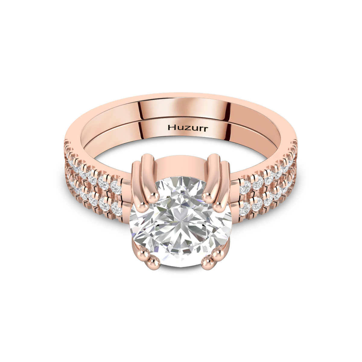 Double Band Round Diamond Rose Gold Plated Ring