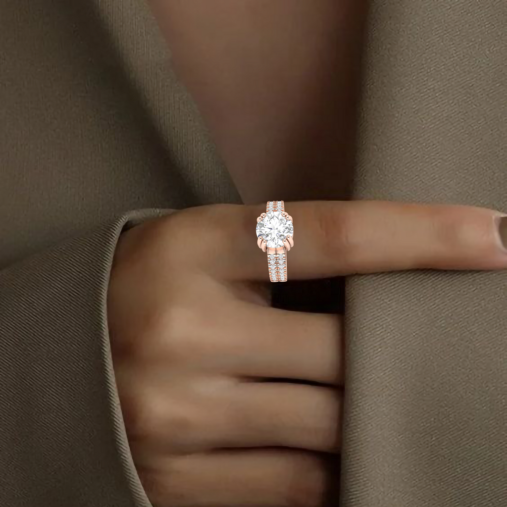 Double Band Round Diamond Rose Gold Plated Ring