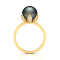 Classy Round Tahitian Pearl With Moissanite Vintage Gold Plated Ring