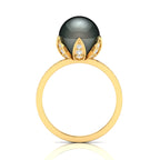 Classy Round Tahitian Pearl With Moissanite Vintage Gold Plated Ring