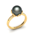 Classy Round Tahitian Pearl With Moissanite Vintage Gold Plated Ring