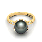 Classy Round Tahitian Pearl With Moissanite Vintage Gold Plated Ring