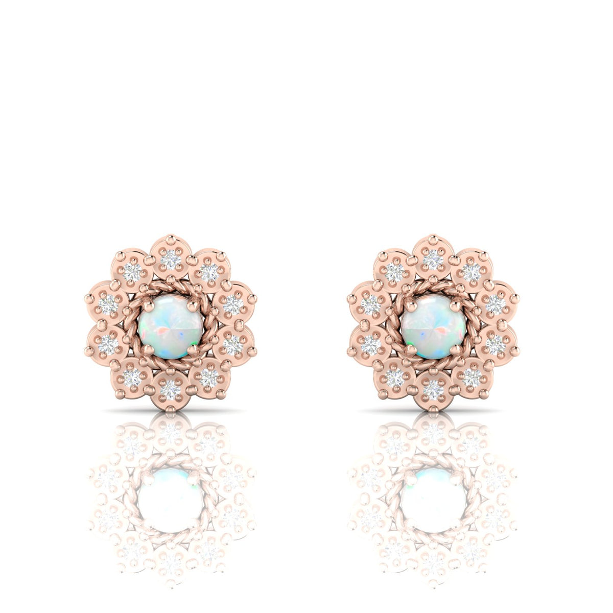 Opal & Diamond Floral Rose Gold Plated Studs Earrings