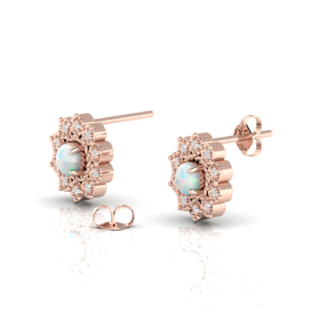 Opal & Diamond Floral Rose Gold Plated Studs Earrings
