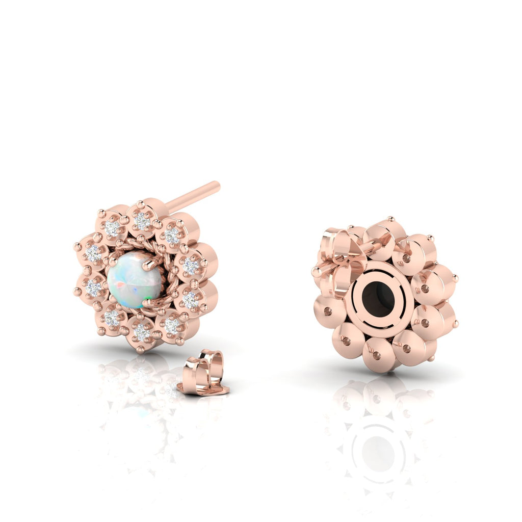 Opal & Diamond Floral Rose Gold Plated Studs Earrings