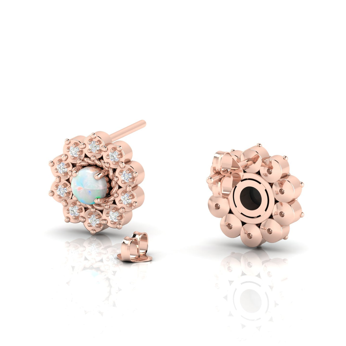 Opal & Diamond Floral Rose Gold Plated Studs Earrings