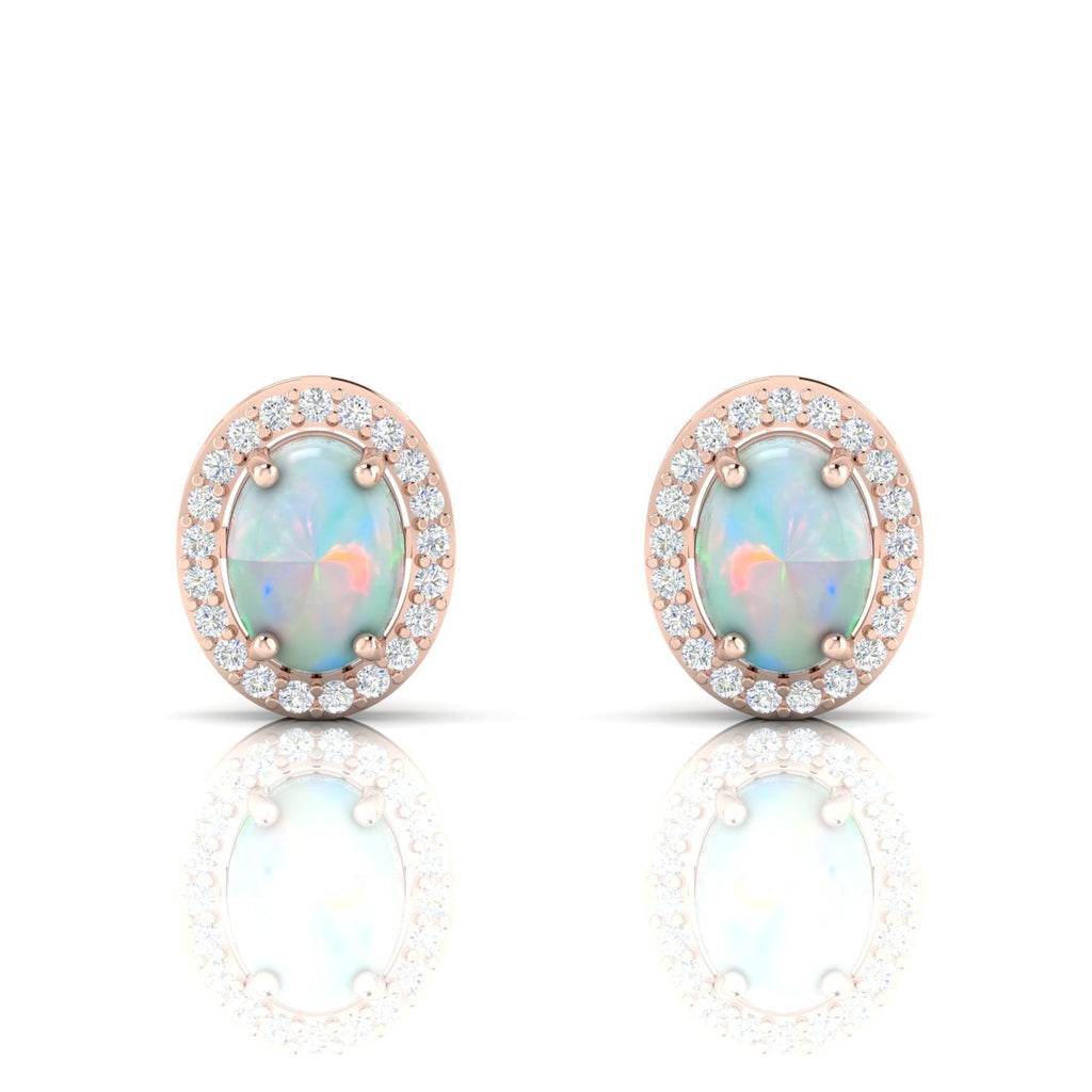 Opal & Diamond Oval Rose Gold Plated Halo Stud Earrings