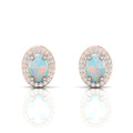 Opal & Diamond Oval Rose Gold Plated Halo Stud Earrings