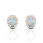 Opal & Diamond Oval Rose Gold Plated Halo Stud Earrings