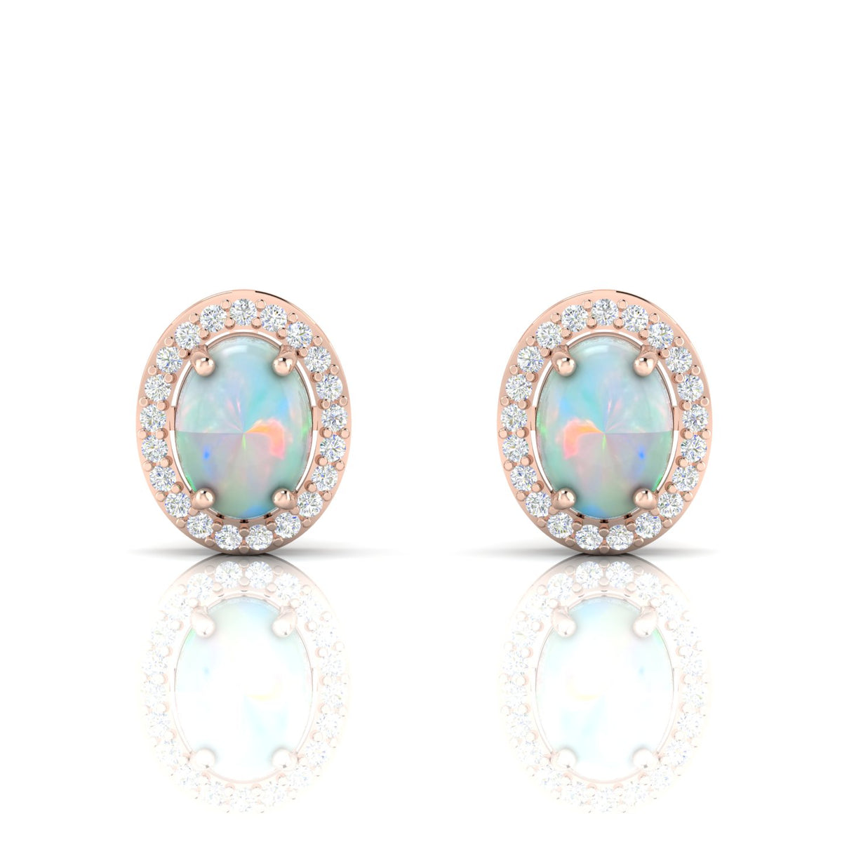 Opal & Diamond Oval Rose Gold Plated Halo Stud Earrings