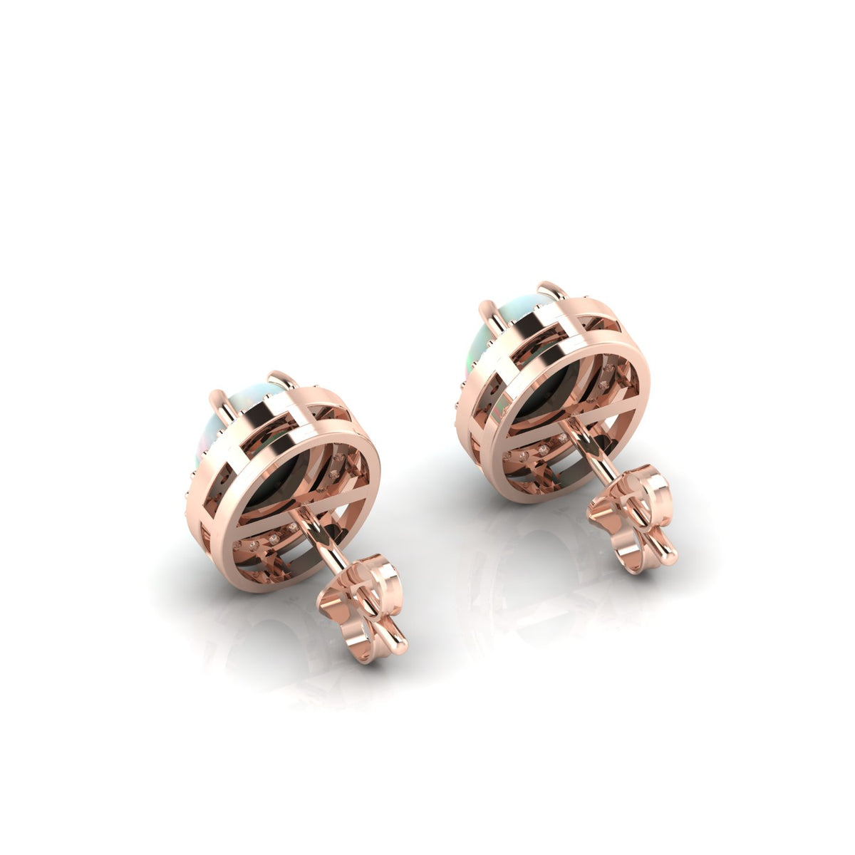 Opal & Diamond Oval Rose Gold Plated Halo Stud Earrings