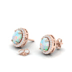 Opal & Diamond Oval Rose Gold Plated Halo Stud Earrings