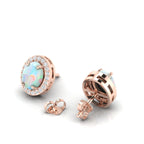 Opal & Diamond Oval Rose Gold Plated Halo Stud Earrings