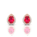 Pear-Cut Ruby & Diamond Rose Gold Plated Halo Stud Earrings