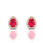 Pear-Cut Ruby & Diamond Rose Gold Plated Halo Stud Earrings