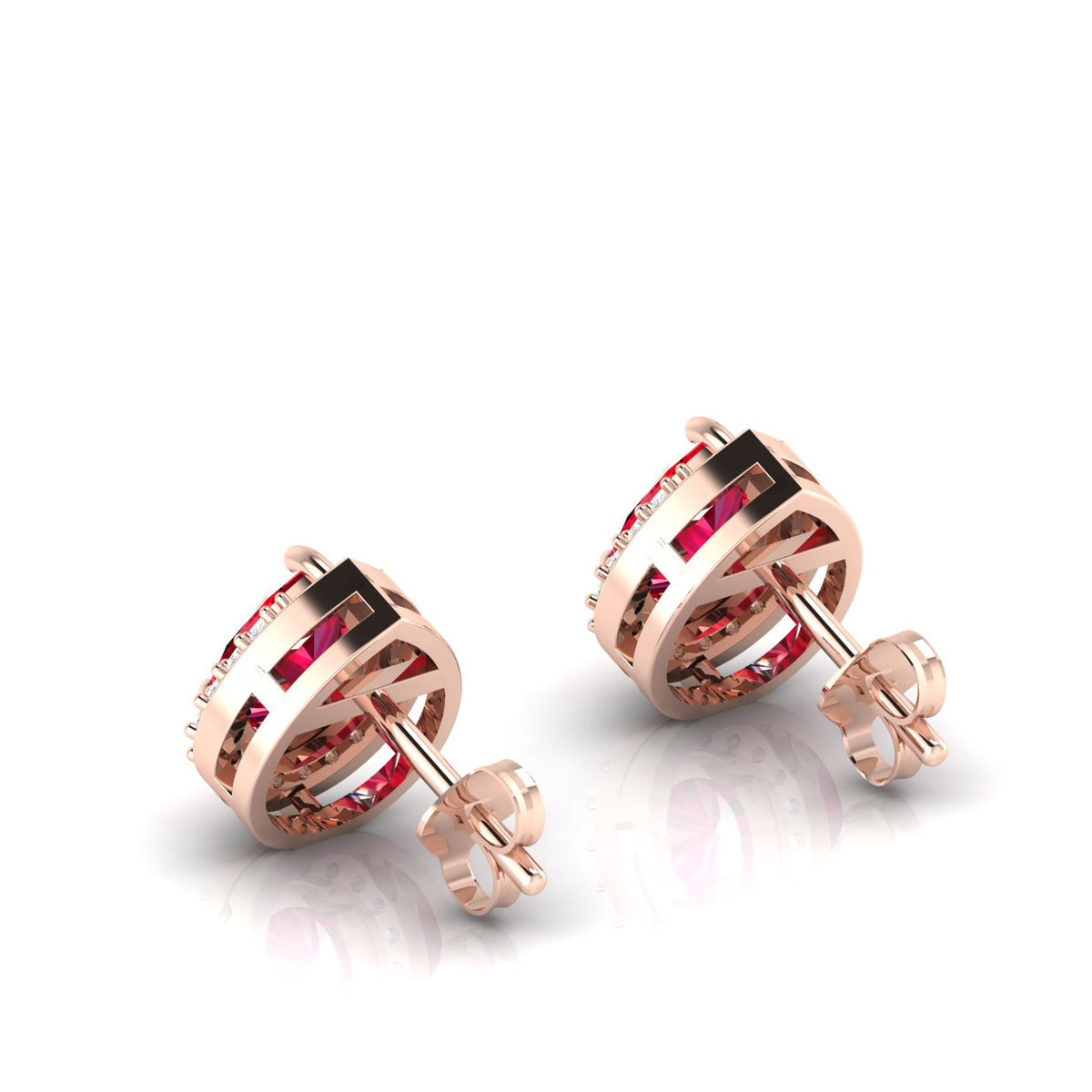 Pear-Cut Ruby & Diamond Rose Gold Plated Halo Stud Earrings
