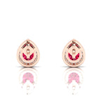Pear-Cut Ruby & Diamond Rose Gold Plated Halo Stud Earrings