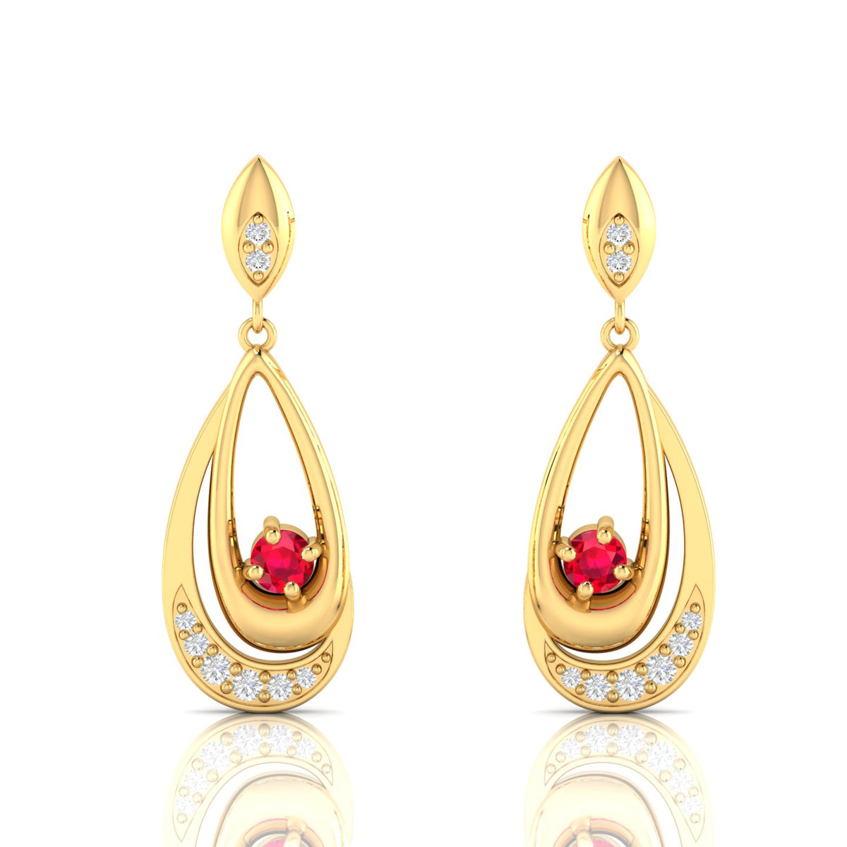Round Ruby Gold Plated Dangle Drop Earrings