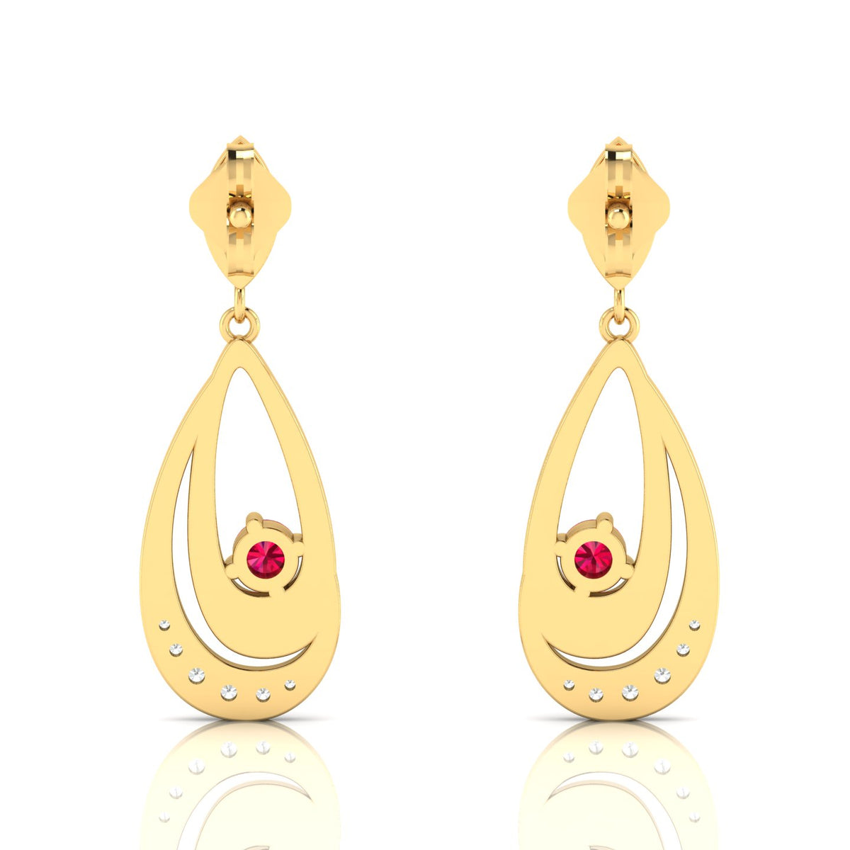 Round Ruby Gold Plated Dangle Drop Earrings