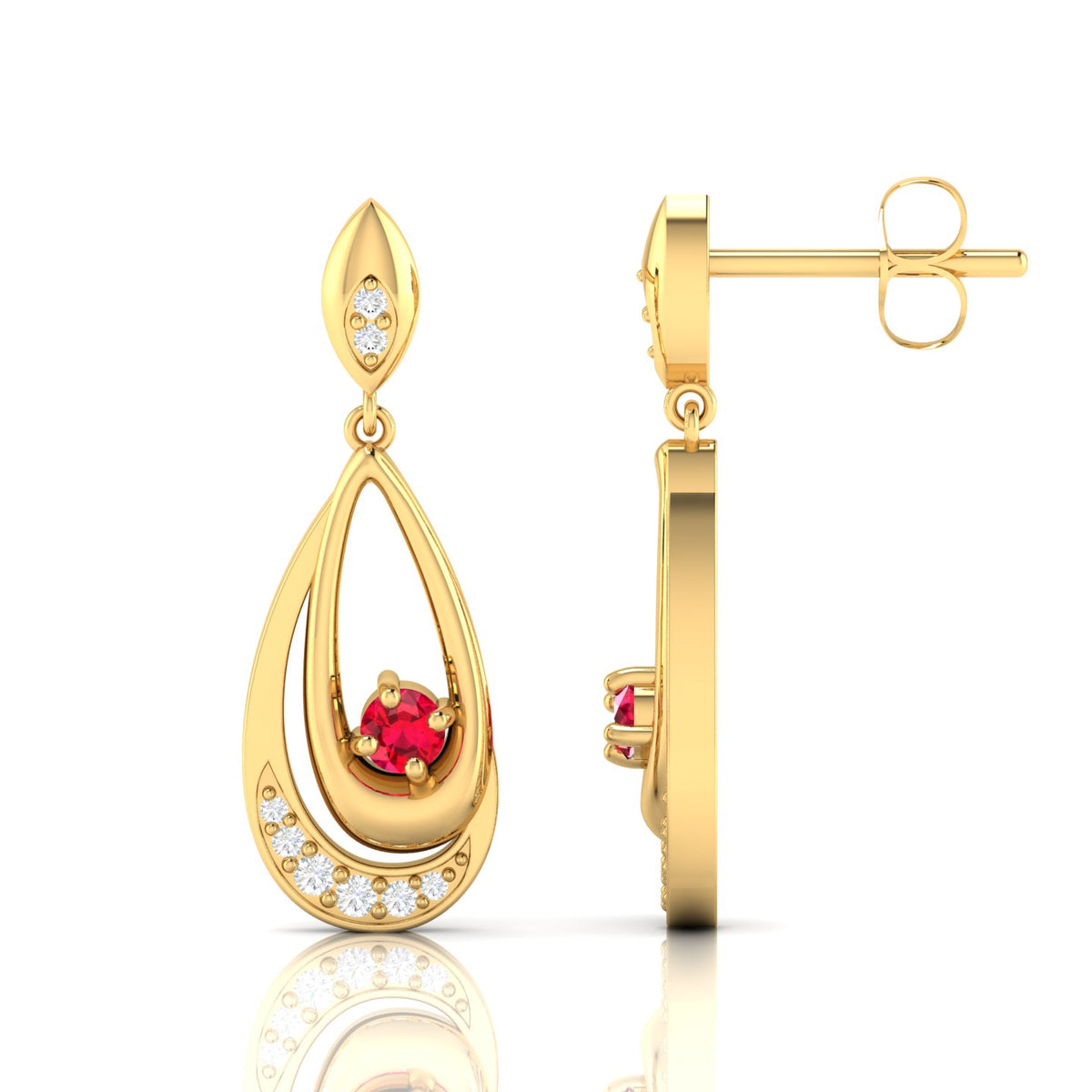 Round Ruby Gold Plated Dangle Drop Earrings