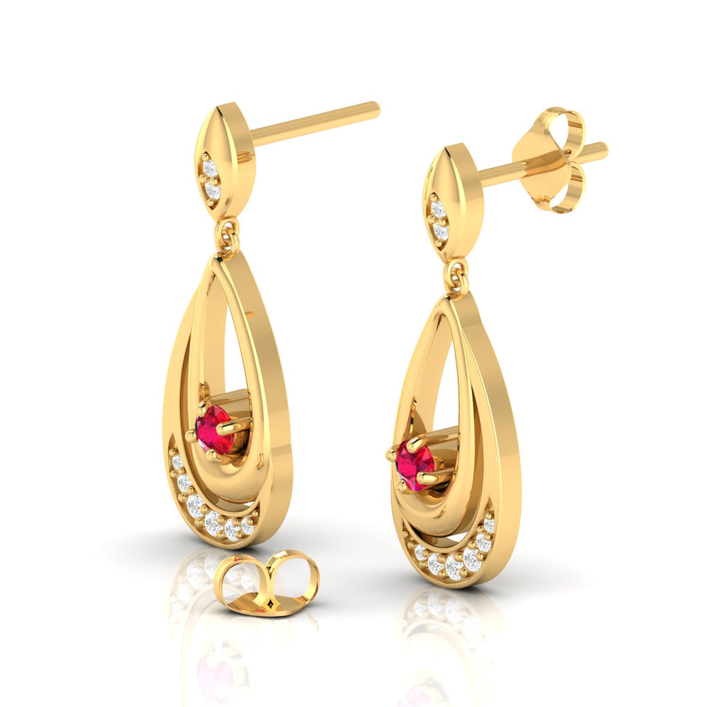 Round Ruby Gold Plated Dangle Drop Earrings
