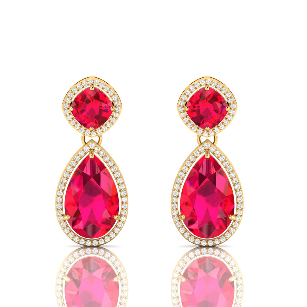 Gold Plated Ruby Dangle Tear Drop Earrings