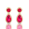 Gold Plated Ruby Dangle Tear Drop Earrings