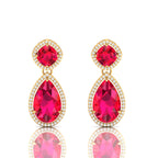 Gold Plated Ruby Dangle Tear Drop Earrings