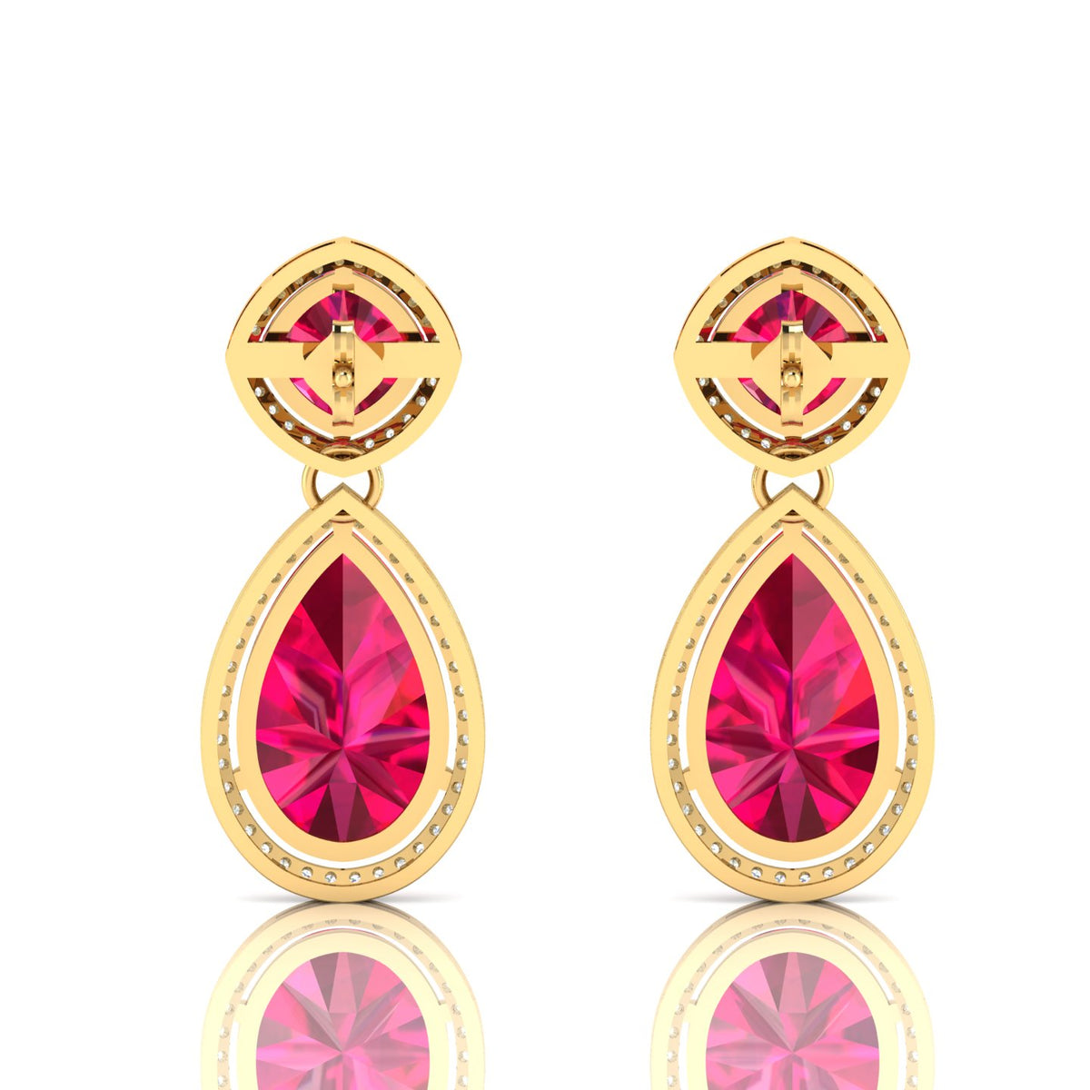 Gold Plated Ruby Dangle Tear Drop Earrings