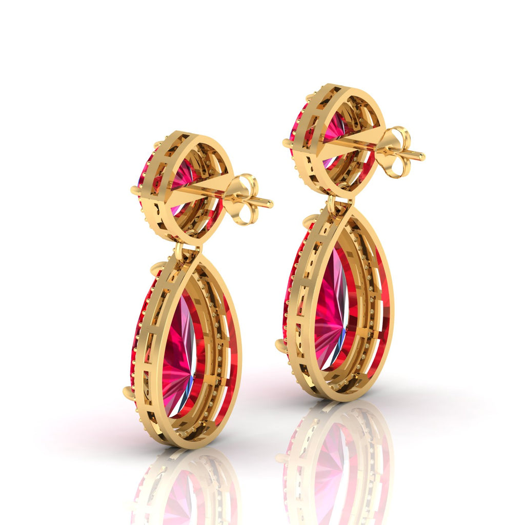 Gold Plated Ruby Dangle Tear Drop Earrings